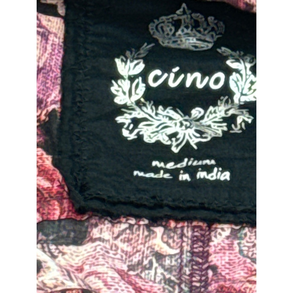 Cino Womens Medium Pink Purple Paisley Floral Crinkle Button Down Tunic Blouse - Picture 7 of 11
